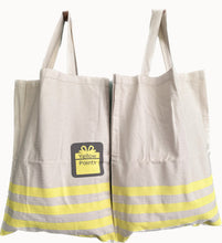 Load image into Gallery viewer, Chic &amp; Green: 2 Eco-Friendly Calico Bags Beautiful Yellow Striped Totes, USD 15, Ideal for Eco-Conscious Grocery Shopping and Everyday Use
