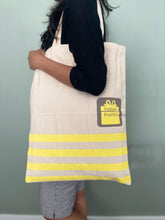 Load image into Gallery viewer, Chic &amp; Green: 2 Eco-Friendly Calico Bags Beautiful Yellow Striped Totes, USD 15, Ideal for Eco-Conscious Grocery Shopping and Everyday Use
